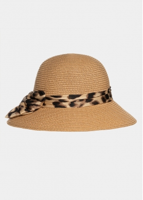 Brown hat with leopard bow 