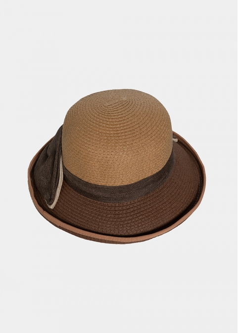 Brown hat with olive bow