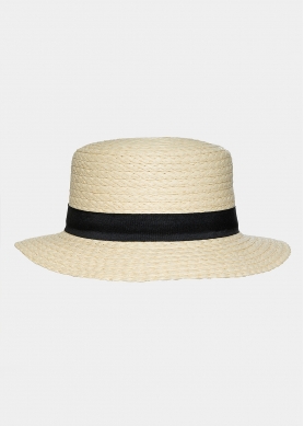 Ecru braided hat with black bow 