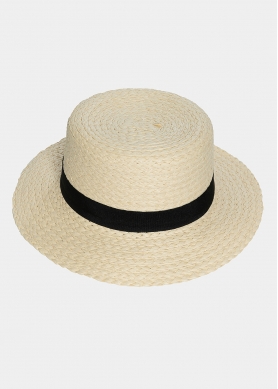 Ecru braided hat with black bow 
