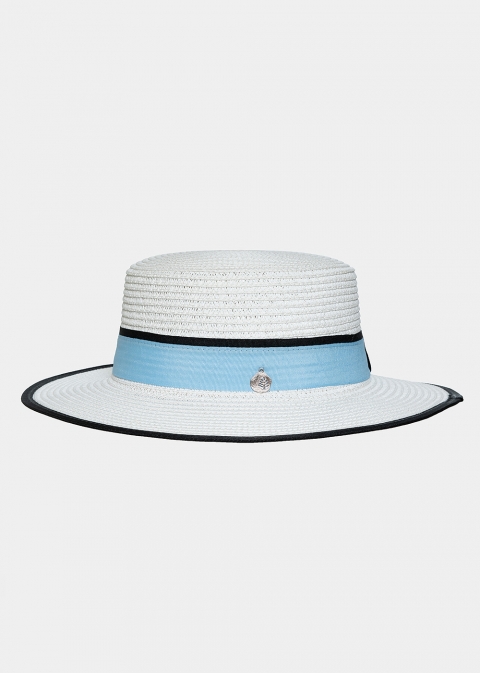 White straw azure ribbon & metal