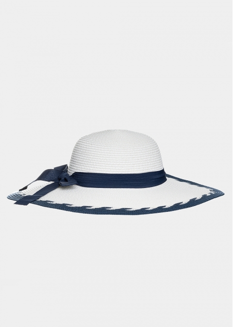 Ice white hat with navy bow