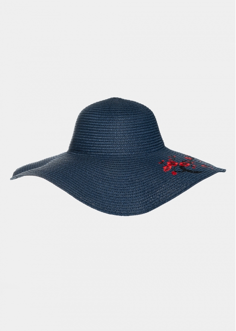 Blue hat with flowers embroidery 