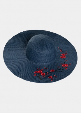 Blue hat with flowers embroidery 