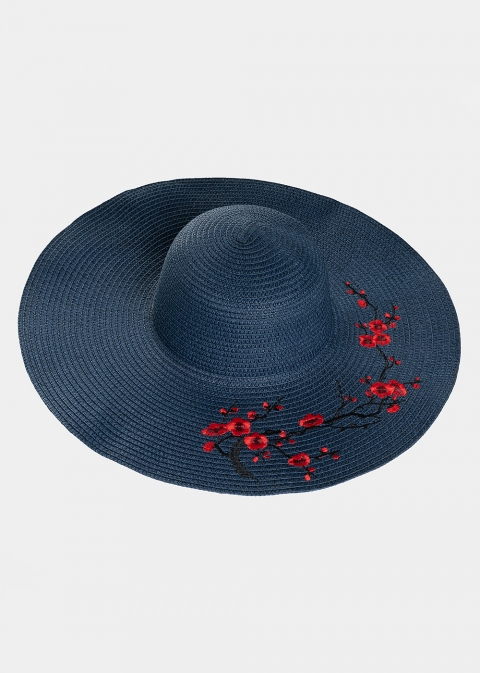 Blue hat with flowers embroidery 