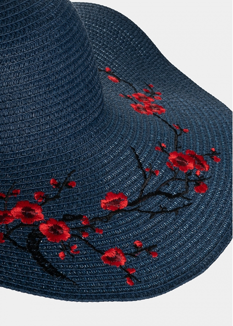 Blue hat with flowers embroidery 