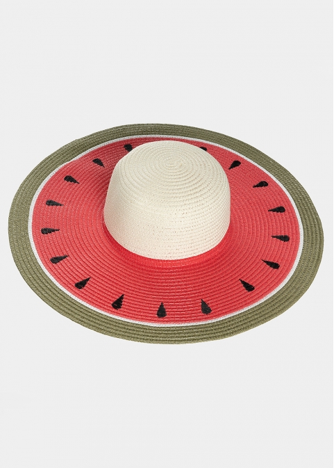 Ecru hat with watermelon design 