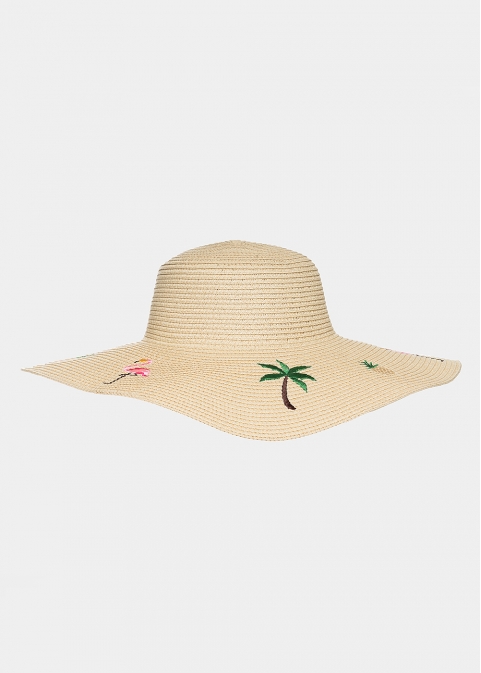 Ecru hat with tropical details 