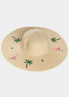 Ecru hat with tropical details 