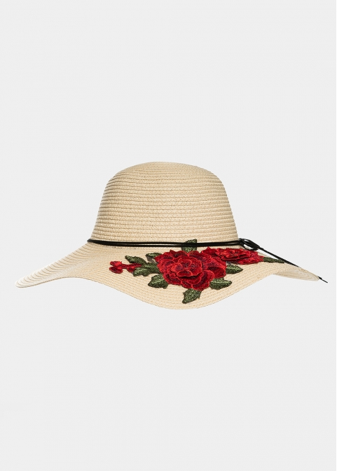 Ecru hat with roses embroidery 