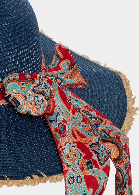Blue hat with paisley foulard 