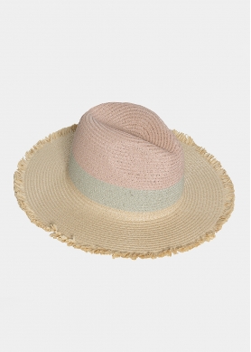 Beige, turquoise and pink hat 