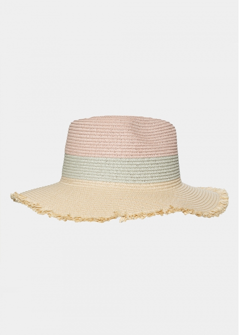 Beige, turquoise and pink hat 