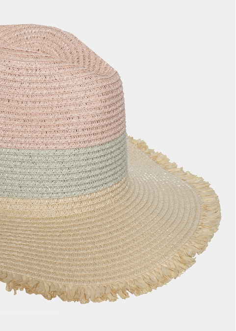 Beige, turquoise and pink hat 