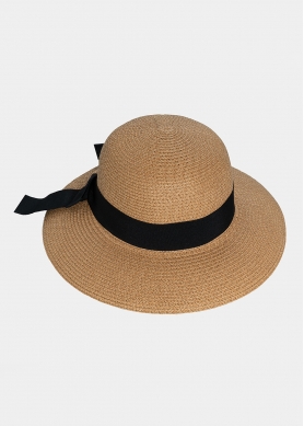 Brown hat with black bow 