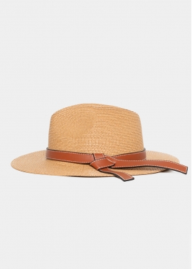 Brown Straw Panama with Camel Leather Belt