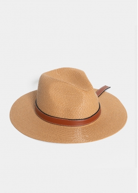 Brown Straw Panama with Camel Leather Belt