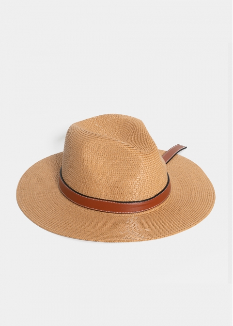 Brown Straw Panama with Camel Leather Belt