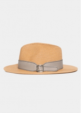 Brown Straw Panama with Grey Belt