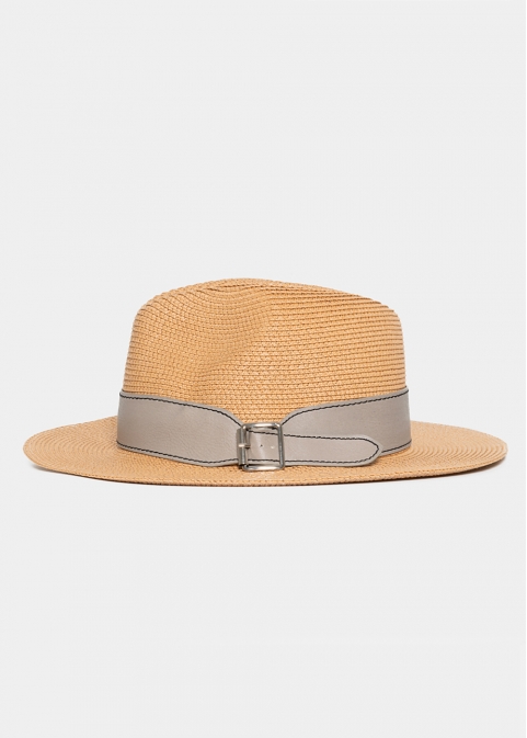 Brown Straw Panama with Grey Belt