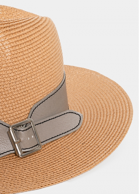 Brown Straw Panama with Grey Belt