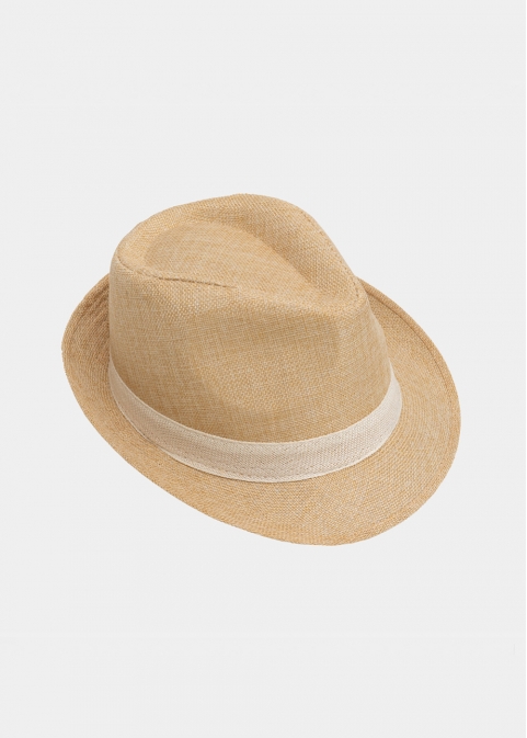 Beige fedora with ecru strap