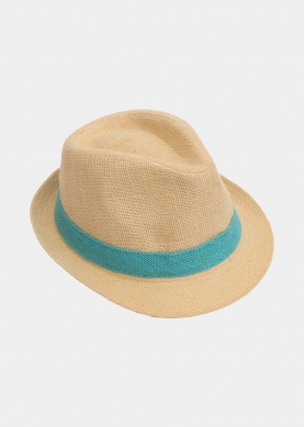 Beige fedora with turquoise strap