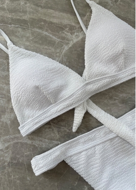 Crinkled Triangle Bikini Swimwear - White 