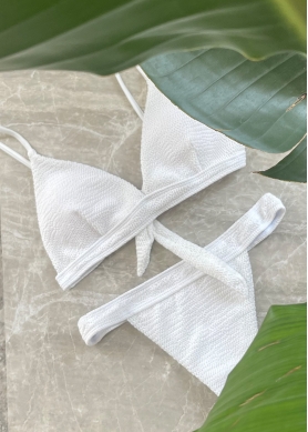 Crinkled Triangle Bikini Swimwear - White 