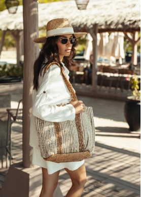 Jute & Cotton Beach Bag w/ Striped Design