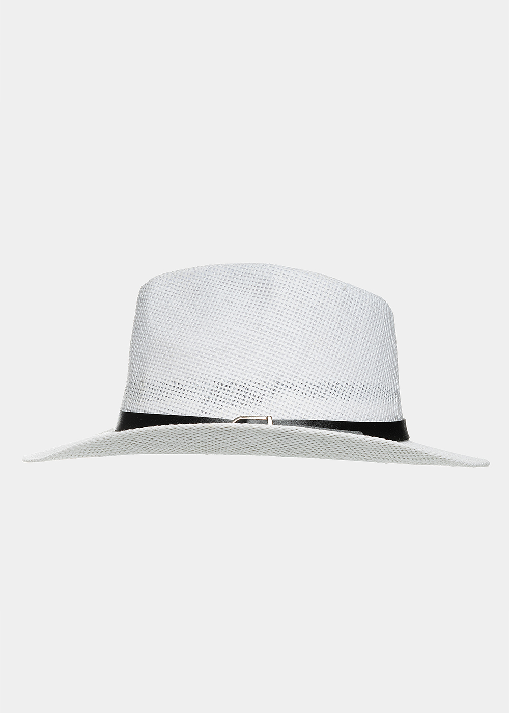 White panama with black leather belt 