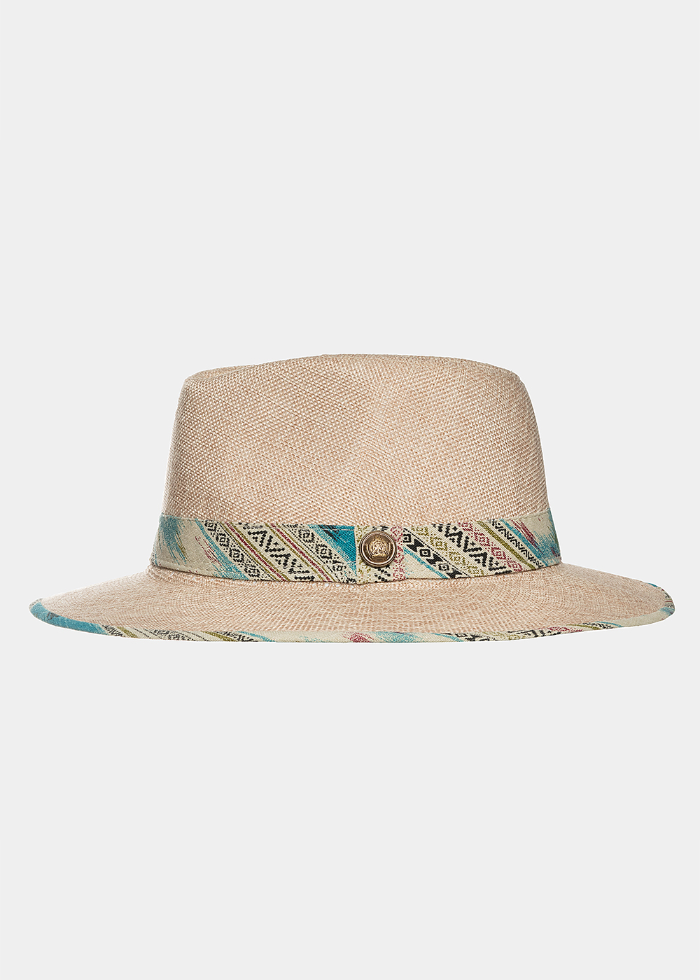 Beige panama with boho strap in turquoise 