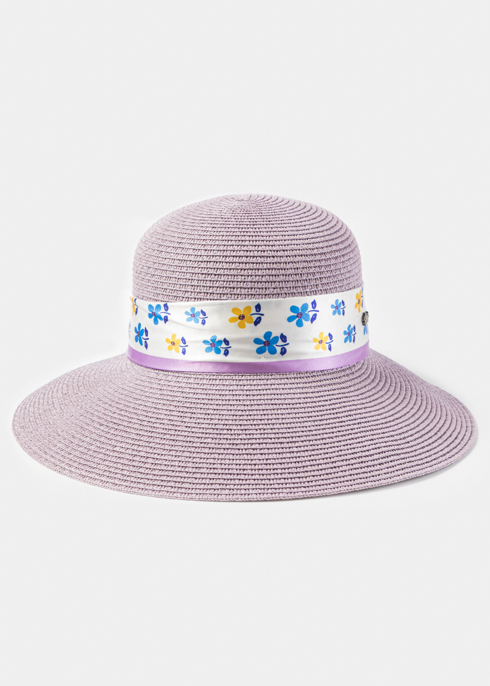 Violet Hat w/ Patterned Satin Ribbon