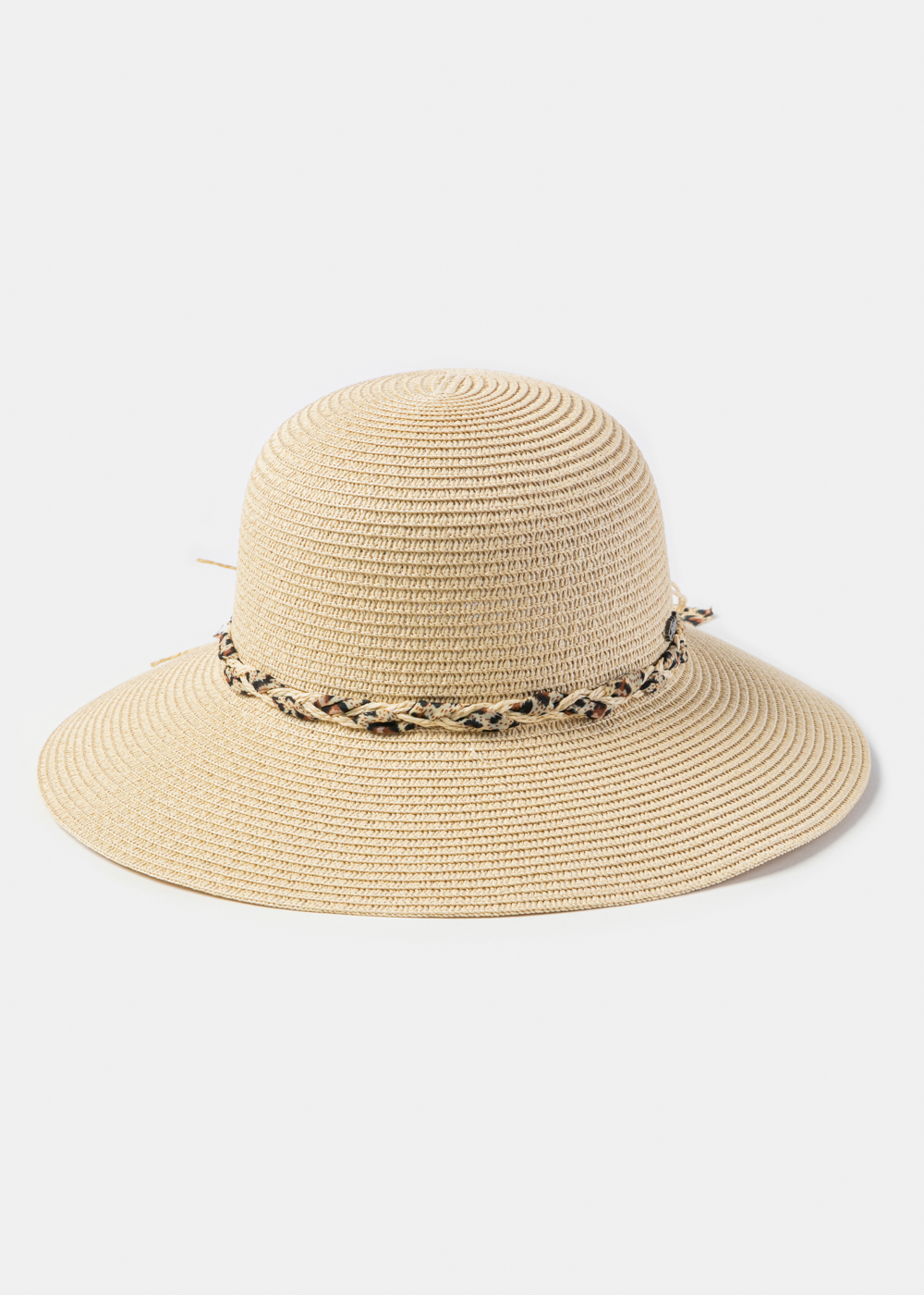 Beige Hat w/ Leopard Braided Ribbon