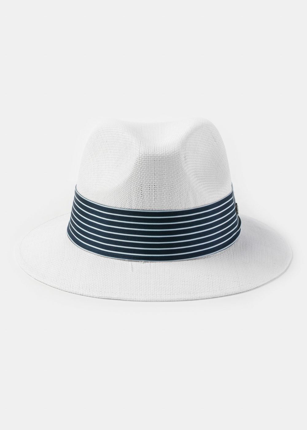  White Panama Style Hat w/ Striped Hatband 