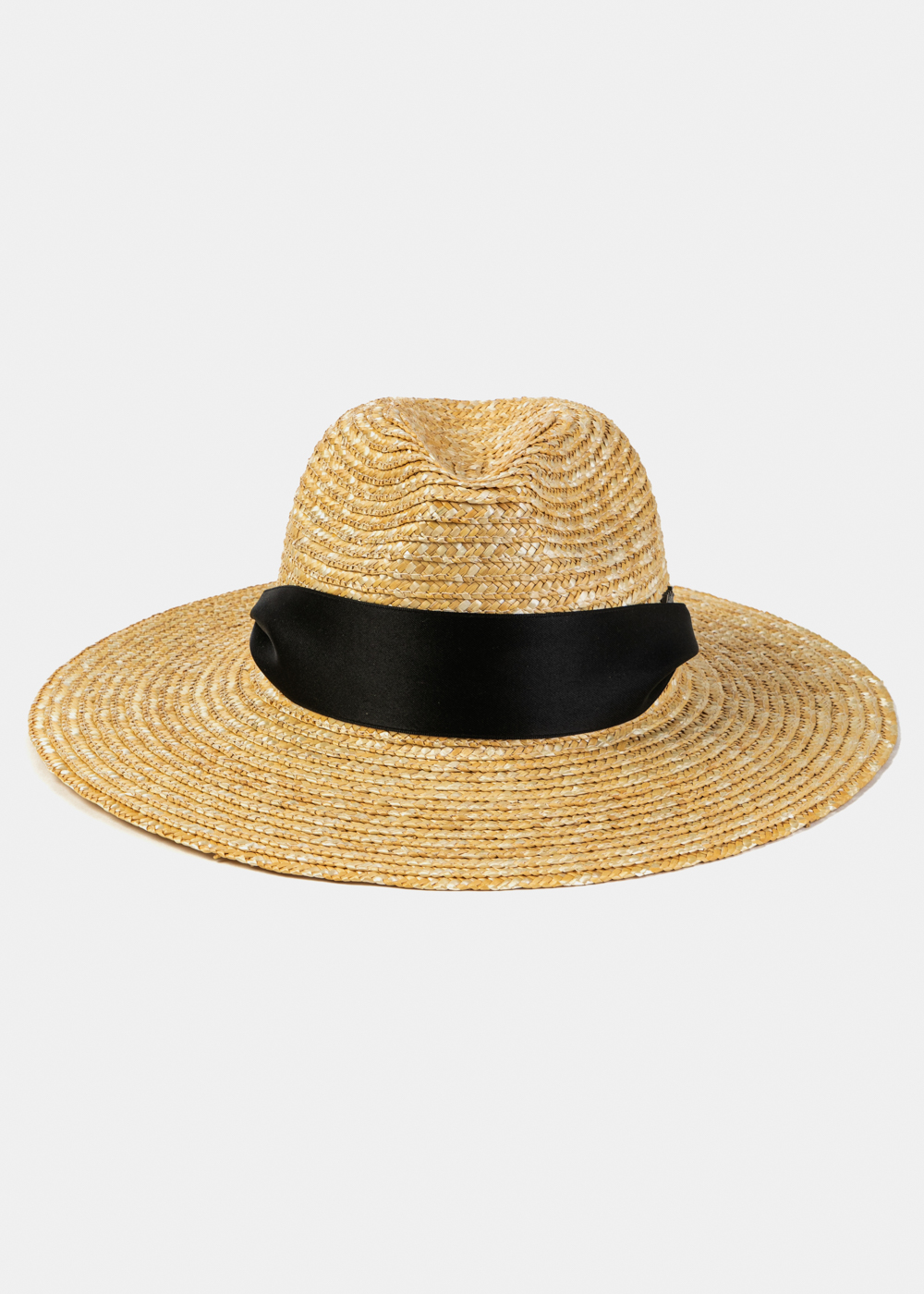 Natural Straw Panama Style Hat w/ Black Neck Tie Ribbon