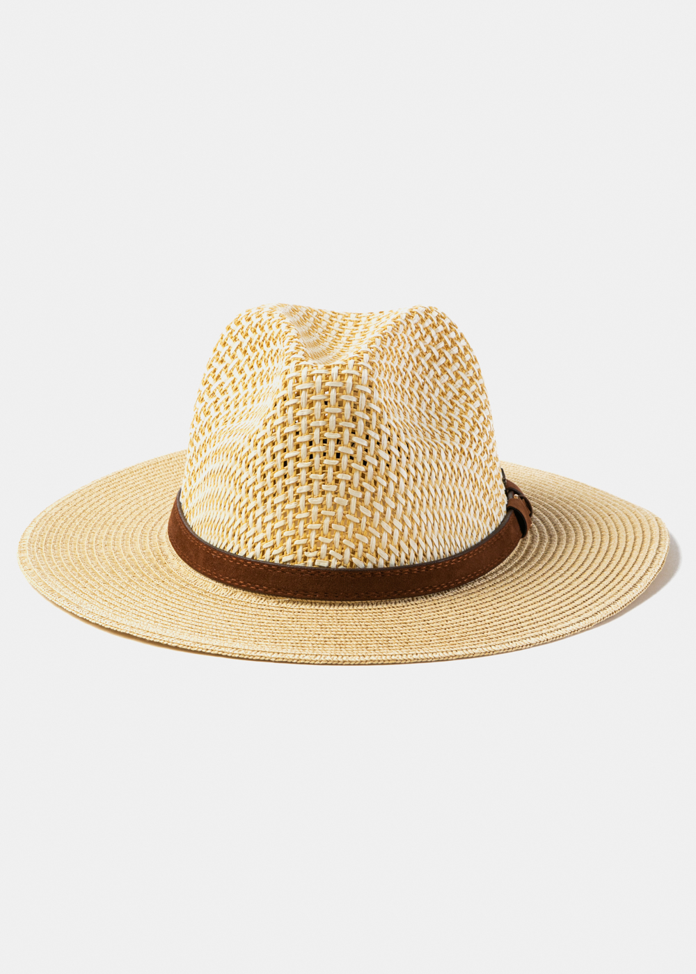 Mixed Beige Panama Style Hat w/ Leather Belt