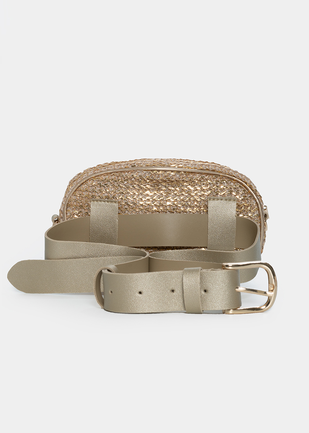 Straw small belt bag in beige gold