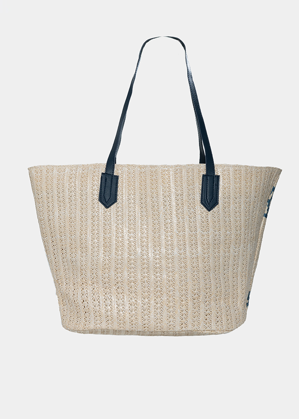 straw bag with blue print