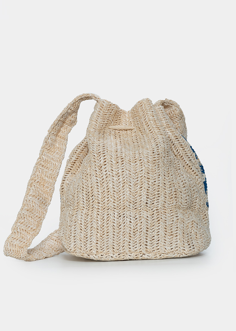 straw pouch with blue design