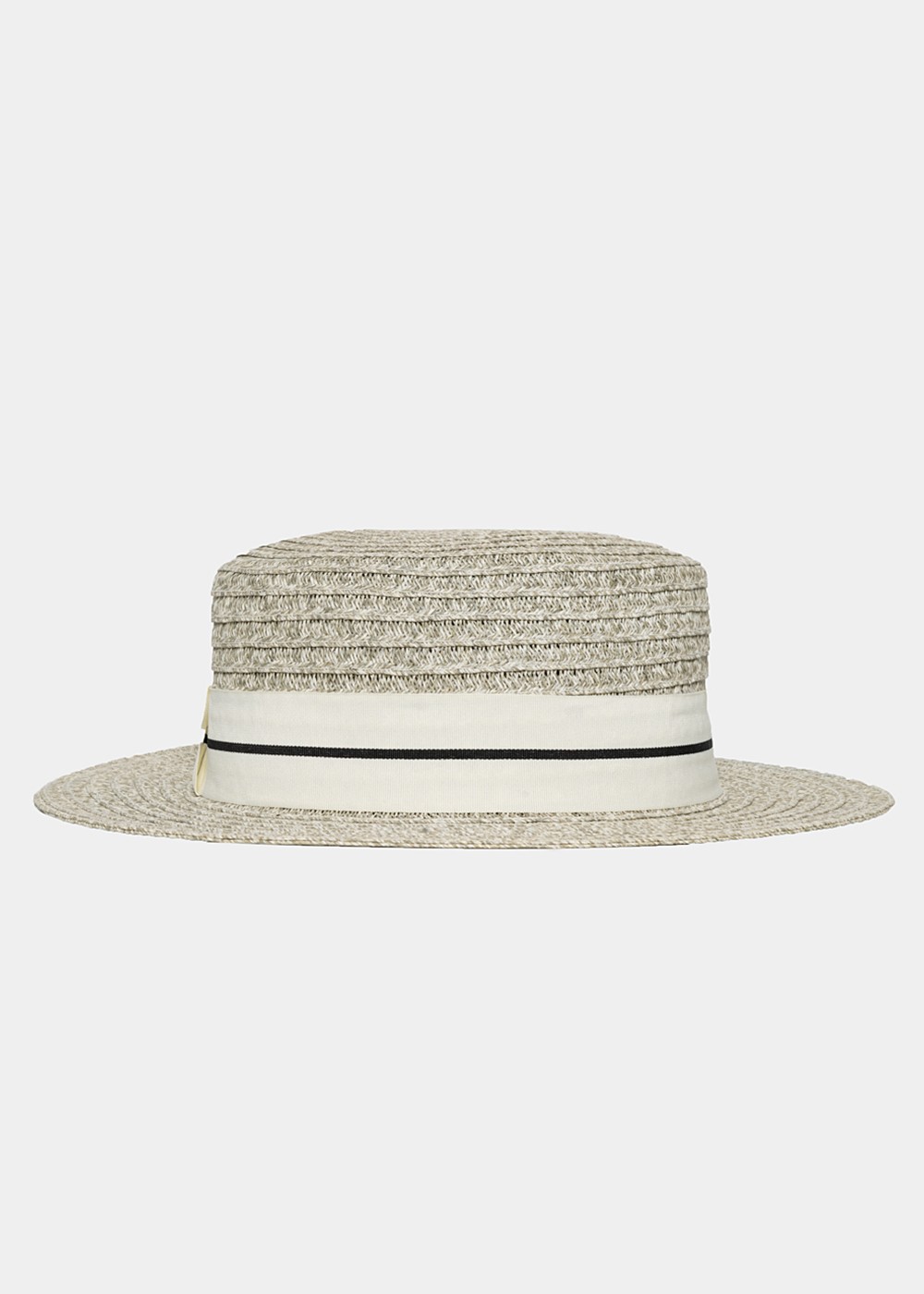 Light Grey Straw Hat with White Strap