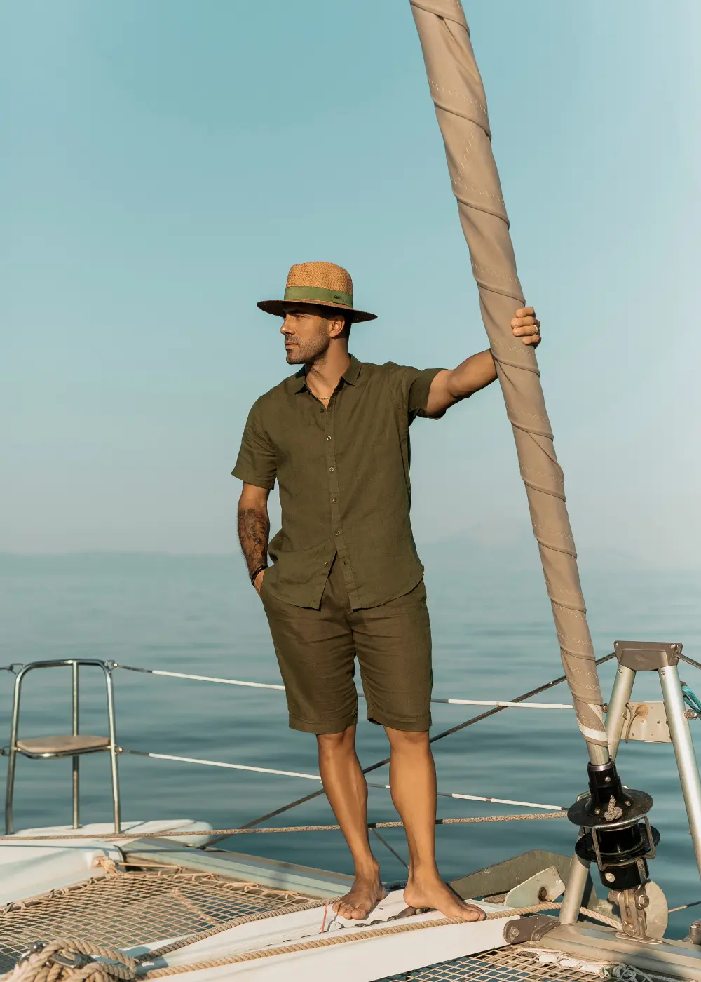 100% Linen Khaki Classic Shorts