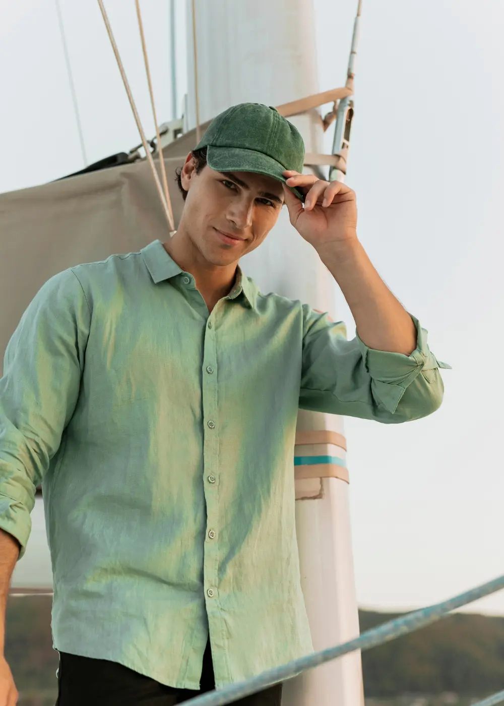 100% Linen Green Shirt 