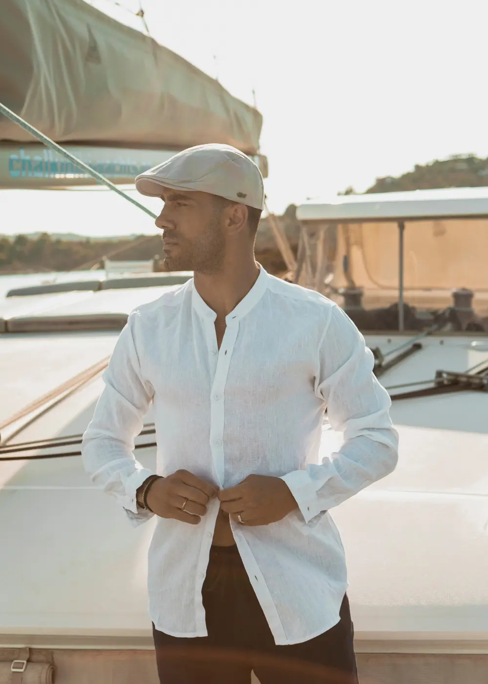 100% Linen White Mao Shirt 