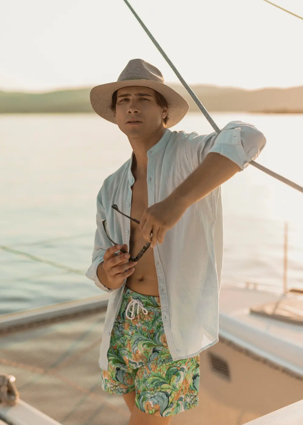 100% Linen Light Blue Mao Shirt 