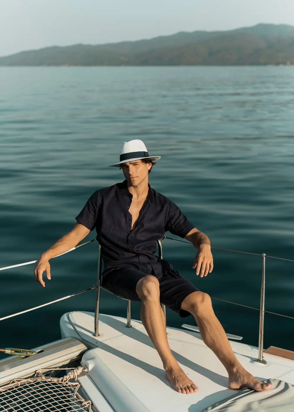 100% Linen Navy Blue Classic Shirt w/ Short Sleeves