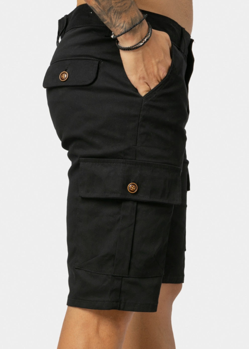 Black Cotton Cargo Shorts