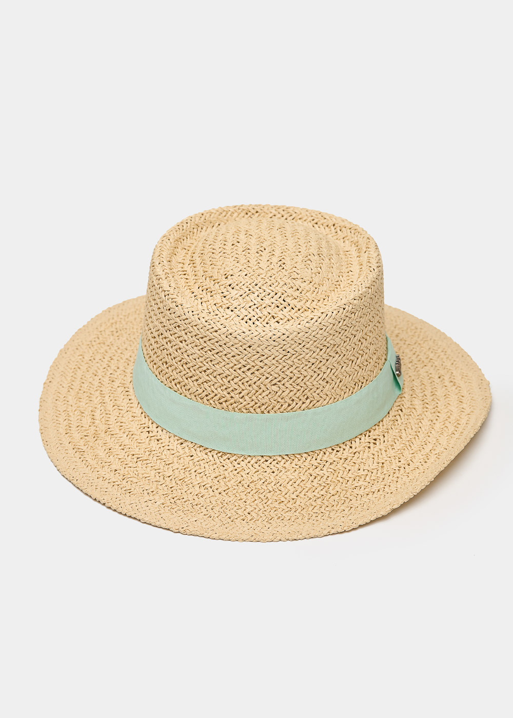 Beige Straw Hat w/ Light Blue Strap