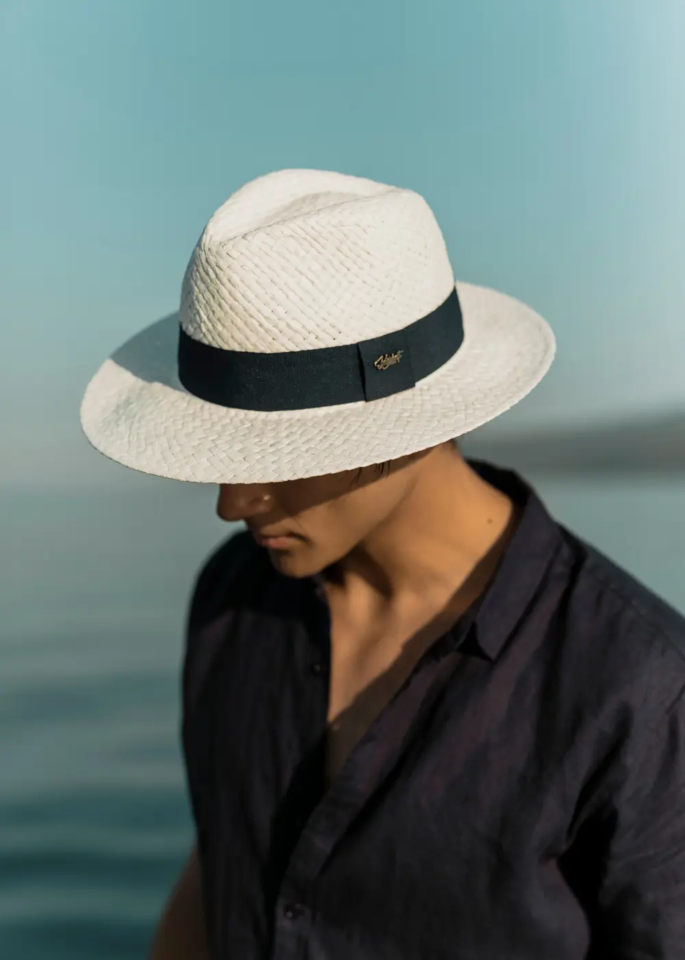 White Panama Style Hat w/ Black Hatband