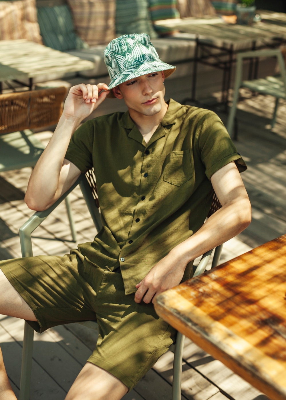 Khaki cotton set (shirt & shorts)